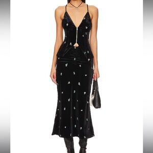 WeWoreWhat Embroider Velvet Peplum Corset Ruched Skirt Set NWT 0 XS